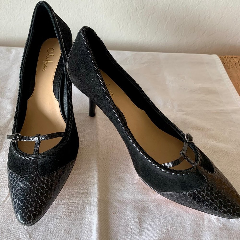 Cole Haan Black Suede and Snake Skin Pumps - 9.5 B - EUC